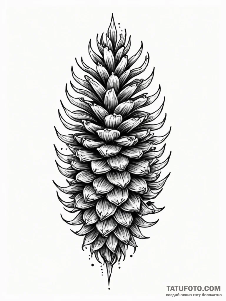 Pine cone crowned with ice, tattoo line art,... - эскиз тату (№1751783150_0, 06.07.2025 06:25) — Tatufoto.com