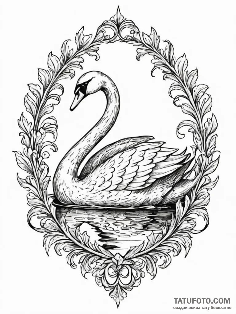 Swan with its reflection as a black, skeletal… — эскиз тату (№1751783319_0, 06.07.2025 06:28) — Tatufoto.com