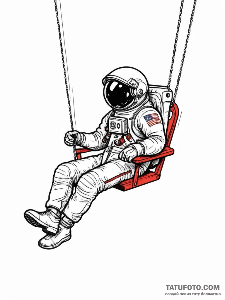 Lonely astronaut sitting on a swing, concept... - эскиз тату (№1751783656_0, 06.07.2025 06:34) — Tatufoto.com