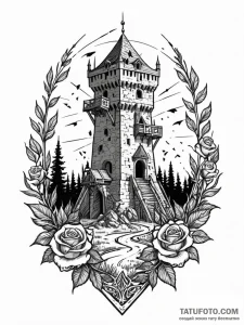 Castle siege tower moving through a field of... - эскиз тату (№1751783824_0, 06.07.2025 06:37) — Tatufoto.com