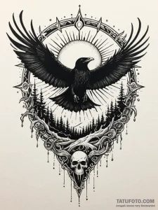 Raven skull beneath burning sun, concept art... - эскиз тату (№1751783908_0, 06.07.2025 06:38) — Tatufoto.com