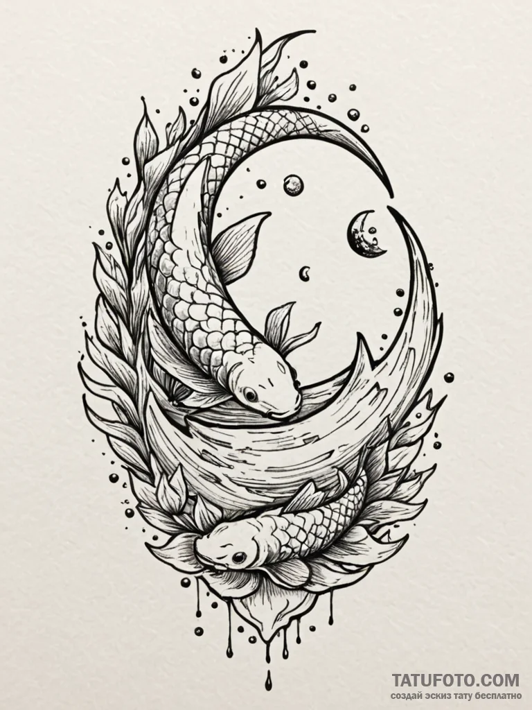 Koi pond reflecting shattered moon, artistic… — эскиз тату (№1751784077_0, 06.07.2025 06:41) — Tatufoto.com