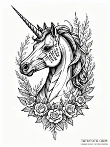 Unicorn, but as a skeleton, ink illustration... - эскиз тату (№1751784161_0, 06.07.2025 06:42) — Tatufoto.com