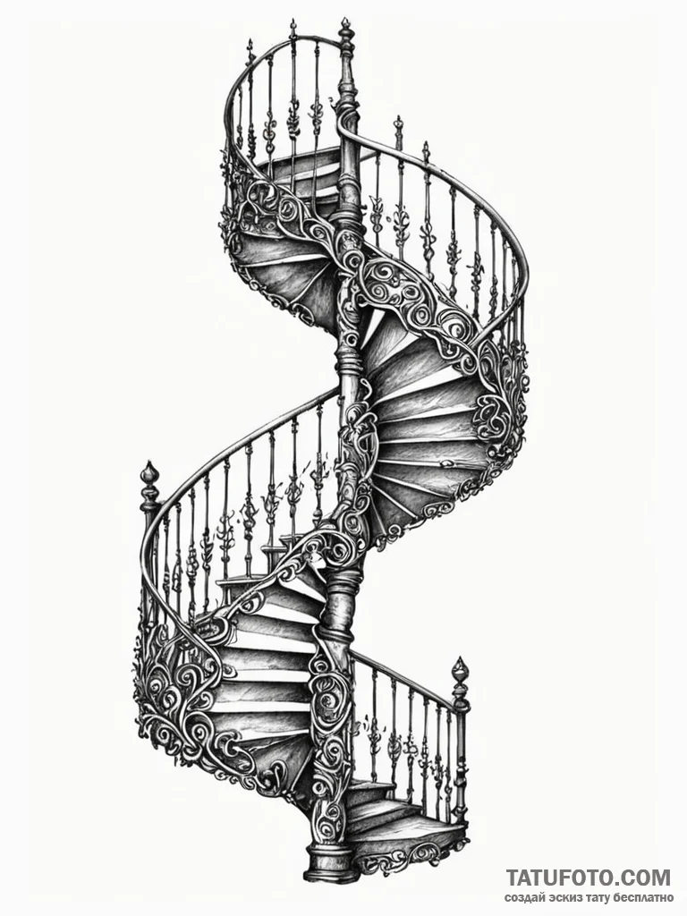 Spiral staircase descending into darkness, ar... - эскиз тату (№1751784331_0, 06.07.2025 06:45) — Tatufoto.com