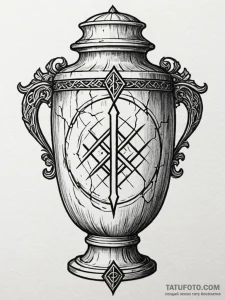 Urn cracked with glowing runes, ink illustrat... - эскиз тату (№1751784414_0, 06.07.2025 06:46) — Tatufoto.com