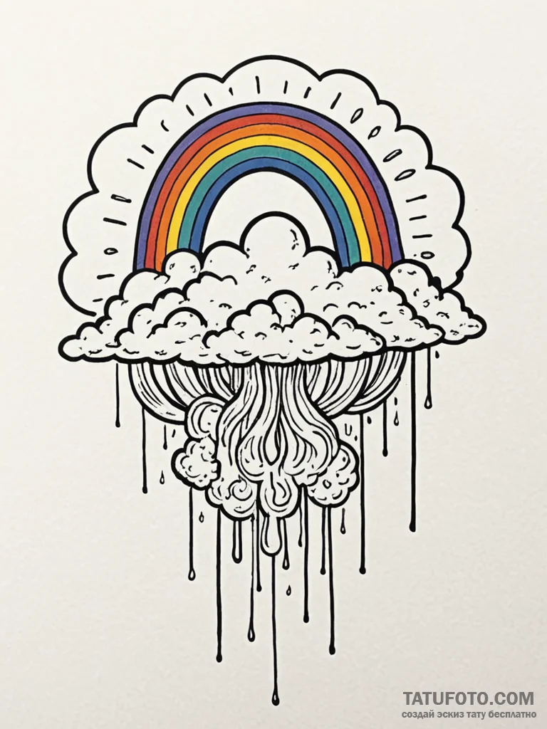 Cloud crying a pixelated rainbow, concept art... - эскиз тату (№1751784498_0, 06.07.2025 06:48) — Tatufoto.com