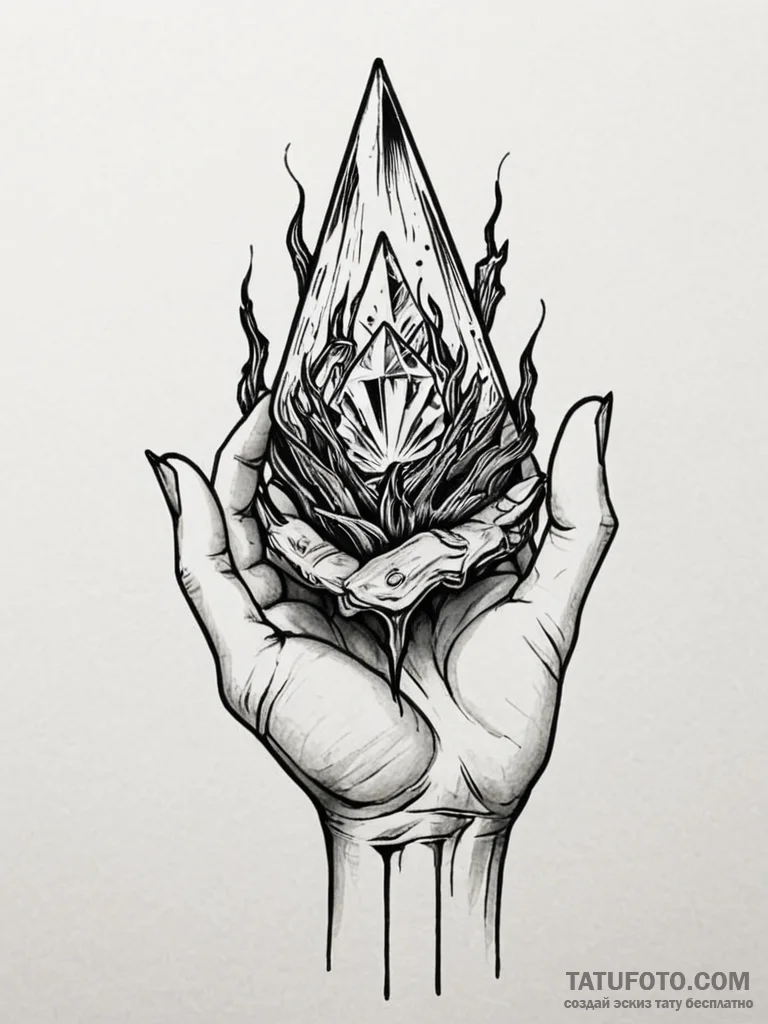 Witch’s hand, with long nails, holding a glow… — эскиз тату (№1751785004_0, 06.07.2025 06:56) — Tatufoto.com