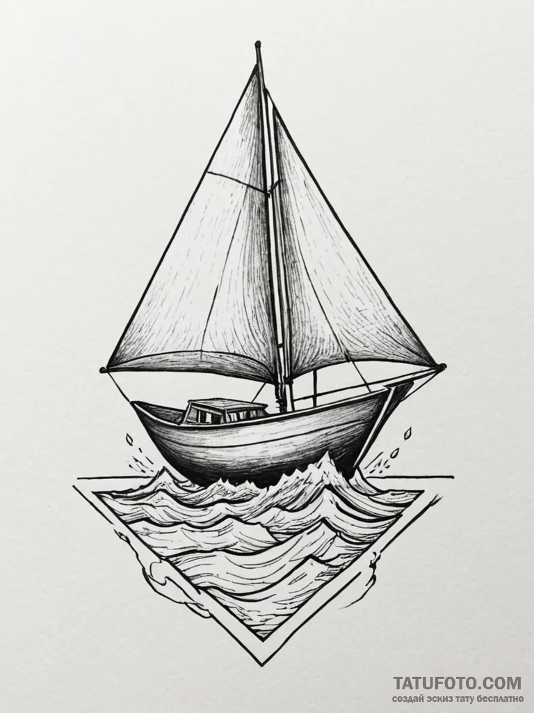 A paper boat sailing on a river of ink, artis... - эскиз тату (№1751785342_0, 06.07.2025 07:02) — Tatufoto.com