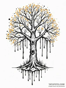 Amber tree dripping with sap, tattoo drawing... - эскиз тату (№1751785762_0, 06.07.2025 07:09) — Tatufoto.com