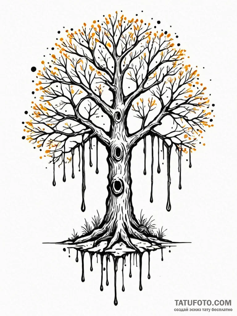 Amber tree dripping with sap, tattoo drawing... - эскиз тату (№1751785762_0, 06.07.2025 07:09) — Tatufoto.com