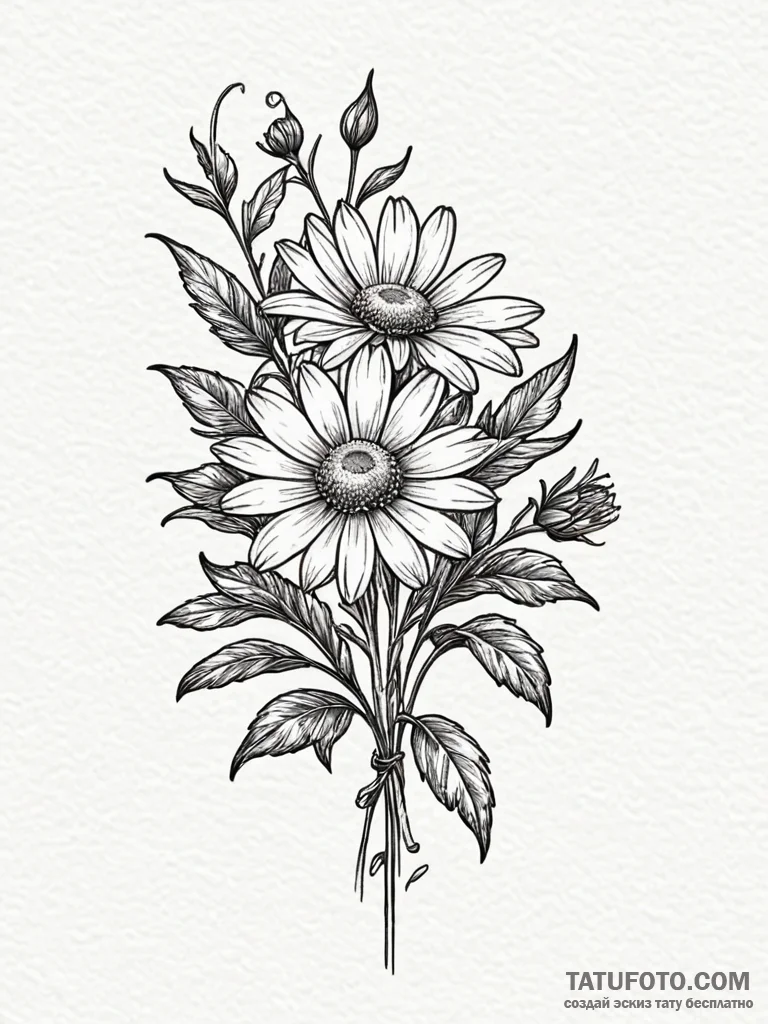 Chamomile, artistic tattoo sketch, profession… — эскиз тату (№1751785931_0, 06.07.2025 07:12) — Tatufoto.com