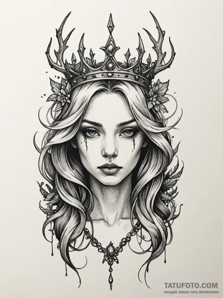 Nymph with thorned crown, concept art for tat… — эскиз тату (№1751786015_0, 06.07.2025 07:13) — Tatufoto.com