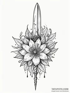 Leaf dagger beneath celestial bloom, concept... - эскиз тату (№1751786100_0, 06.07.2025 07:15) — Tatufoto.com