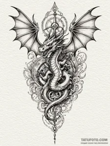 Atomic dragon with plasma wings, tattoo drawi... - эскиз тату (№1751786184_0, 06.07.2025 07:16) — Tatufoto.com