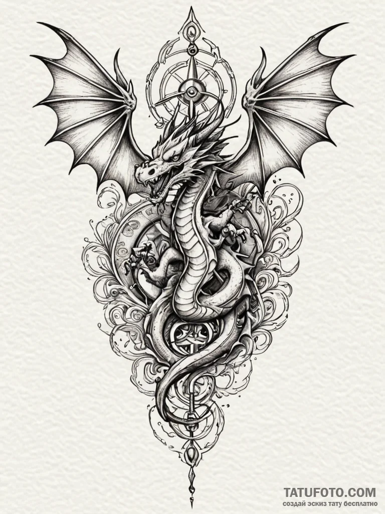 Atomic dragon with plasma wings, tattoo drawi... - эскиз тату (№1751786184_0, 06.07.2025 07:16) — Tatufoto.com