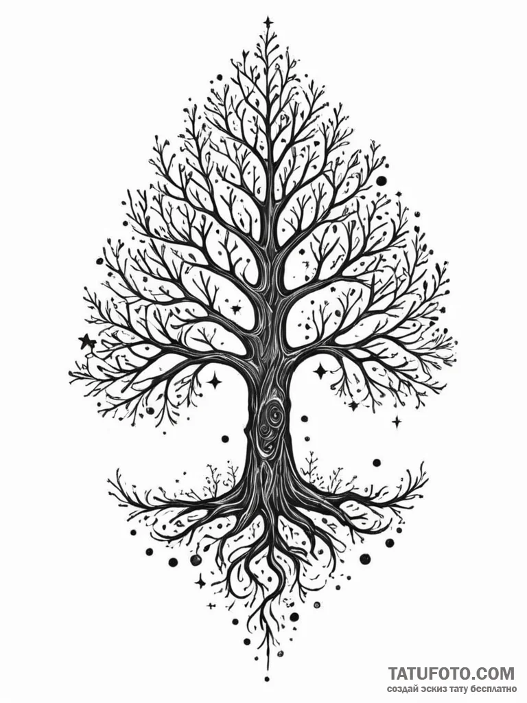Ghost tree crowned with starlight, tattoo dra... - эскиз тату (№1751786352_0, 06.07.2025 07:19) — Tatufoto.com