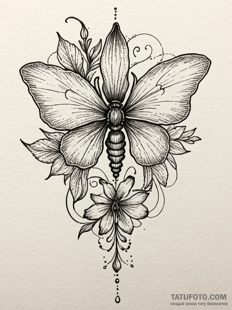 Orchid with petals like iridescent beetle win… — эскиз тату (№1751786775_0, 06.07.2025 07:26) — Tatufoto.com