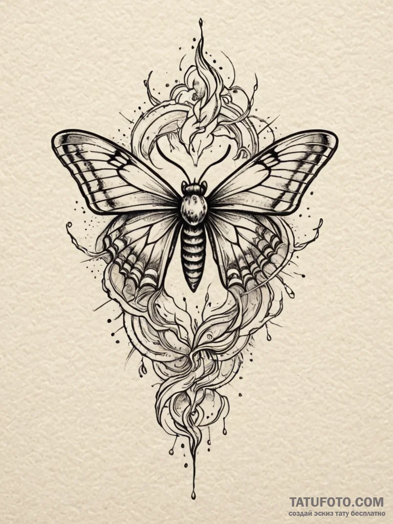 Apocalyptic moth flying through electric stor… — эскиз тату (№1751786860_0, 06.07.2025 07:27) — Tatufoto.com