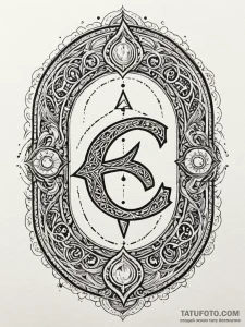 Treasure rune beneath celestial arch, tattoo... - эскиз тату (№1751786945_0, 06.07.2025 07:29) — Tatufoto.com