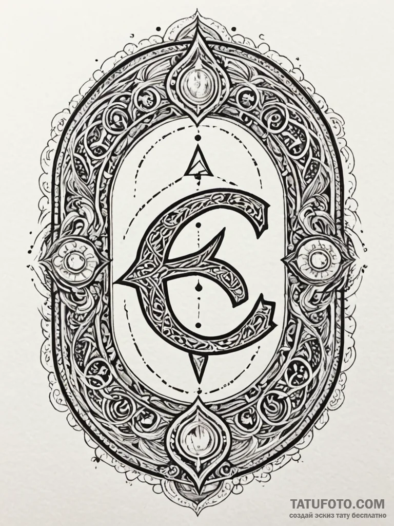 Treasure rune beneath celestial arch, tattoo… — эскиз тату (№1751786945_0, 06.07.2025 07:29) — Tatufoto.com