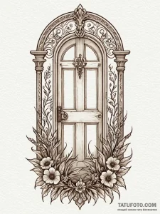 A door standing alone in a field, tattoo flas... - эскиз тату (№1751787535_0, 06.07.2025 07:38) — Tatufoto.com