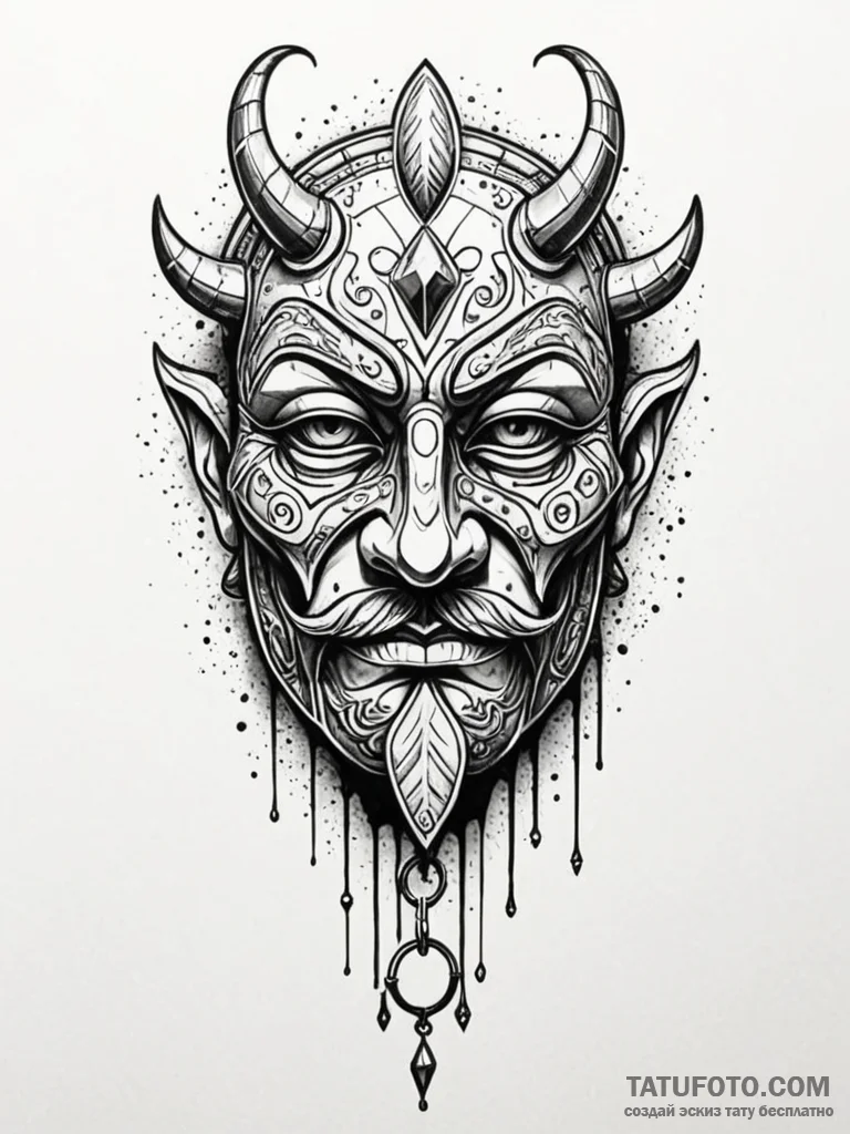 Unbroken chain binding ancient mask, ink illu... - эскиз тату (№1751787620_0, 06.07.2025 07:40) — Tatufoto.com