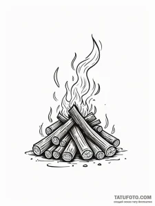 A powerful burning wood pile, smoke,, tattoo... - эскиз тату (№1751788127_0, 06.07.2025 07:48) — Tatufoto.com