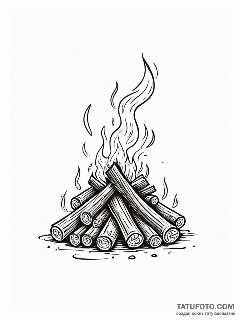 A powerful burning wood pile, smoke,, tattoo... - эскиз тату (№1751788127_0, 06.07.2025 07:48) — Tatufoto.com