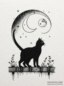 Silhouette of a cat arching its back on a fen... - эскиз тату (№1751788295_0, 06.07.2025 07:51) — Tatufoto.com