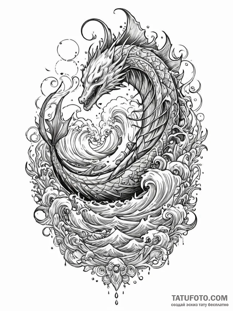 Leviathan rising from a stormy sea, artistic... - эскиз тату (№1751788466_0, 06.07.2025 07:54) — Tatufoto.com