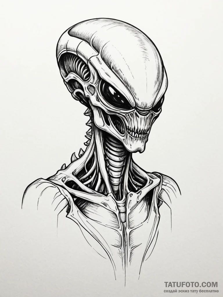 A xenomorph from alien, artistic tattoo sketc… — эскиз тату (№1751788634_0, 06.07.2025 07:57) — Tatufoto.com