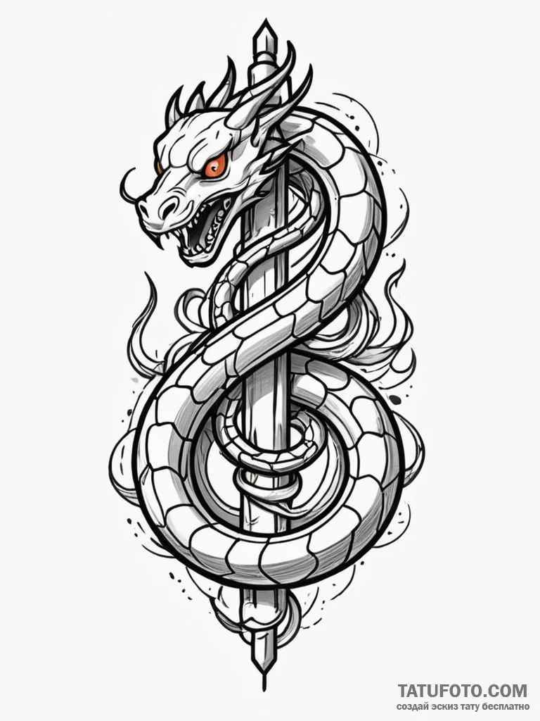 Iron serpent breaking sacred seal, tattoo lin... - эскиз тату (№1751788886_0, 06.07.2025 08:01) — Tatufoto.com