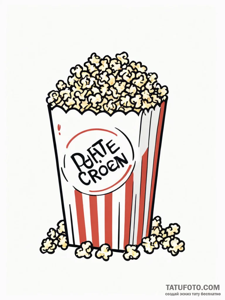 A detailed bag of popcorn, snack,, artistic t... - эскиз тату (№1751789054_0, 06.07.2025 08:04) — Tatufoto.com
