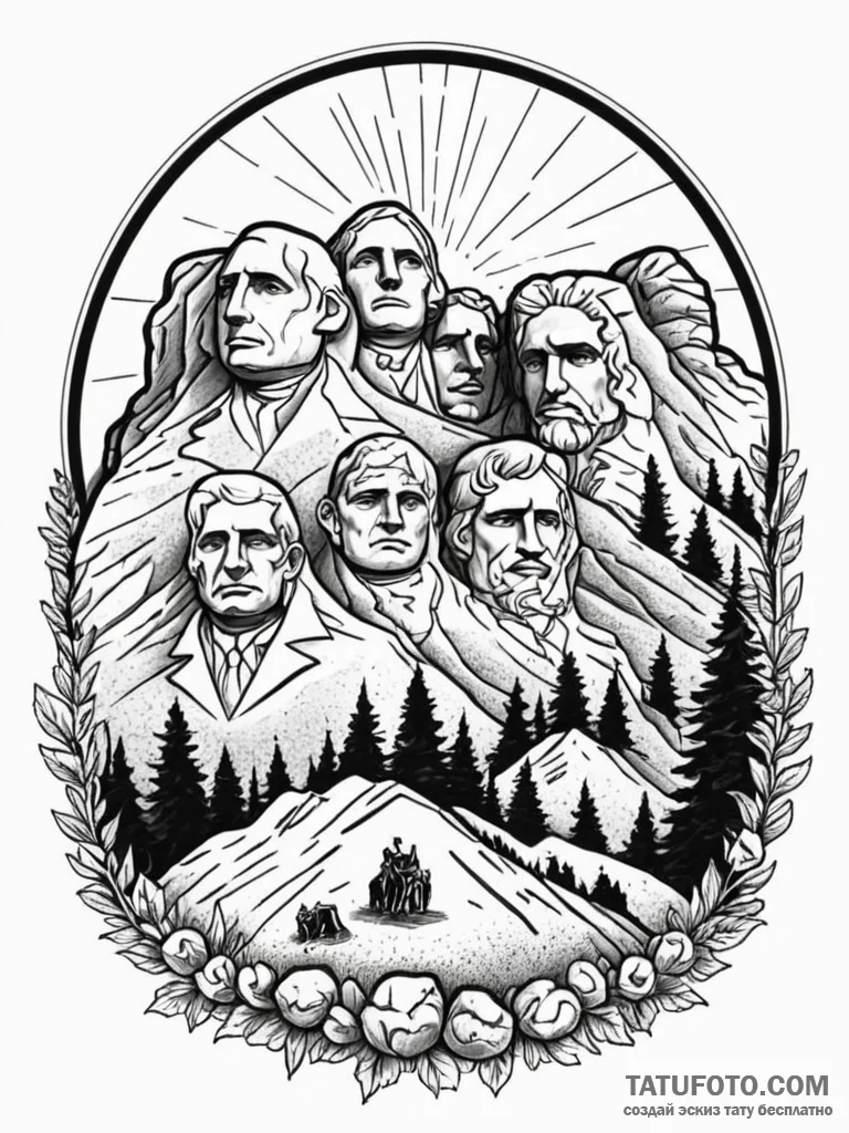 Mount rushmore, but the faces are of four dar... - эскиз тату (№1751789138_0, 06.07.2025 08:05) — Tatufoto.com