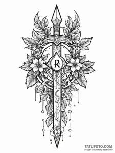 Rune dagger crowned in ivy, tattoo line art,... - эскиз тату (№1751789222_0, 06.07.2025 08:07) — Tatufoto.com