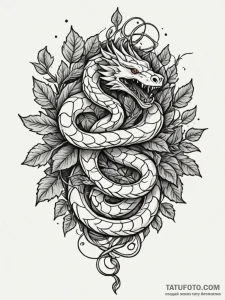 Ice serpent crowned with ivy, tattoo drawing... - эскиз тату (№1751789391_0, 06.07.2025 08:09) — Tatufoto.com