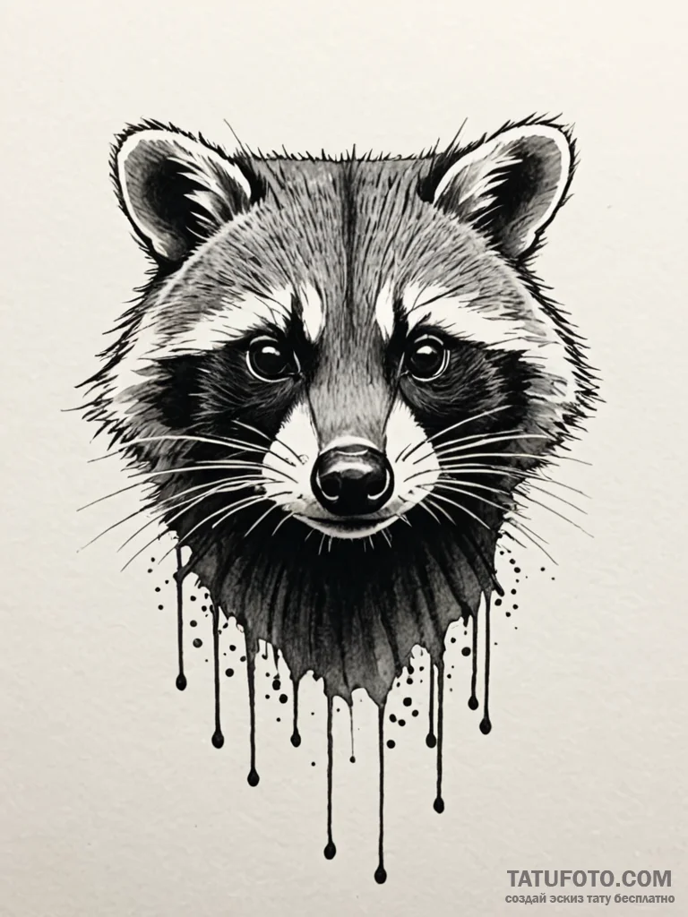 Raccoon, tattoo sketch design, minimalist app... - эскиз тату (№1751789475_0, 06.07.2025 08:11) — Tatufoto.com