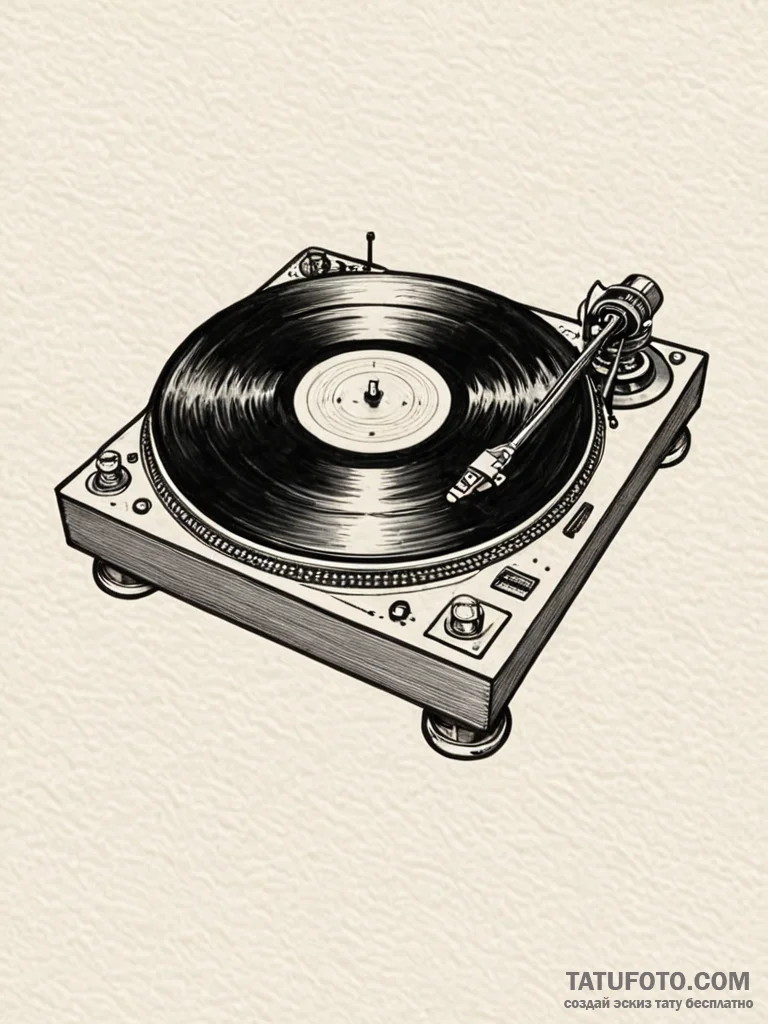 Turntable with a vinyl record of a classic al... - эскиз тату (№1751789932_0, 06.07.2025 08:18) — Tatufoto.com