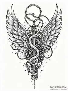 Animated wings bound in chains, tattoo flash... - эскиз тату (№1751790016_0, 06.07.2025 08:20) — Tatufoto.com