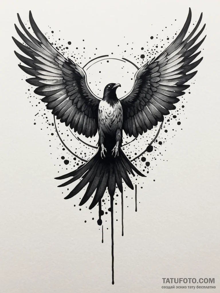Angel crow with torn wings, concept art for t... - эскиз тату (№1751790308_0, 06.07.2025 08:25) — Tatufoto.com