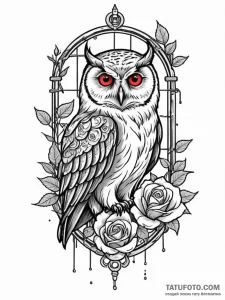 Owl perched on rusted cage, concept art for t... - эскиз тату (№1751790476_0, 06.07.2025 08:27) — Tatufoto.com