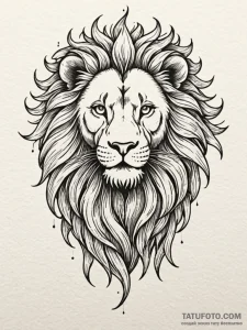 Angelic lion with glowing mane, tattoo flash... - эскиз тату (№1751790559_0, 06.07.2025 08:29) — Tatufoto.com