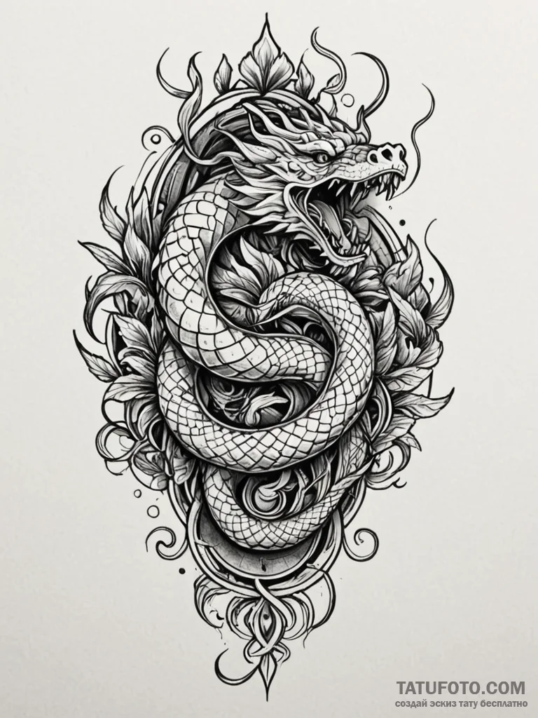 Animated fire serpent in motion, tattoo drawi… — эскиз тату (№1751791315_0, 06.07.2025 08:41) — Tatufoto.com