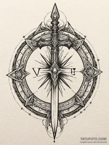 Dagger in ritual circle, tattoo line art, on... - эскиз тату (№1751792242_0, 06.07.2025 08:57) — Tatufoto.com
