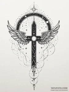 Umbra wings beneath celestial arch, ink illus... - эскиз тату (№1751792411_0, 06.07.2025 09:00) — Tatufoto.com