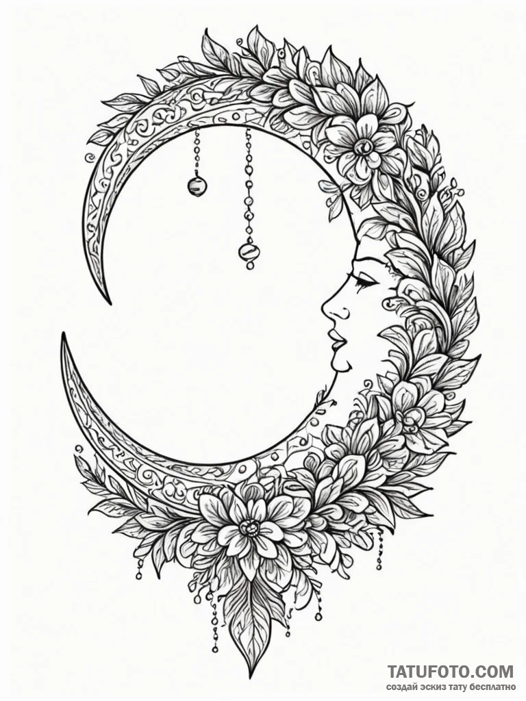 Crescent moon, concept art for tattoo, unique... - эскиз тату (№1751792495_0, 06.07.2025 09:01) — Tatufoto.com