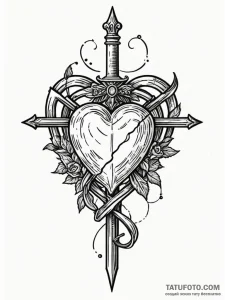 Onyx heart pierced by dagger, tattoo drawing... - эскиз тату (№1751792664_0, 06.07.2025 09:04) — Tatufoto.com