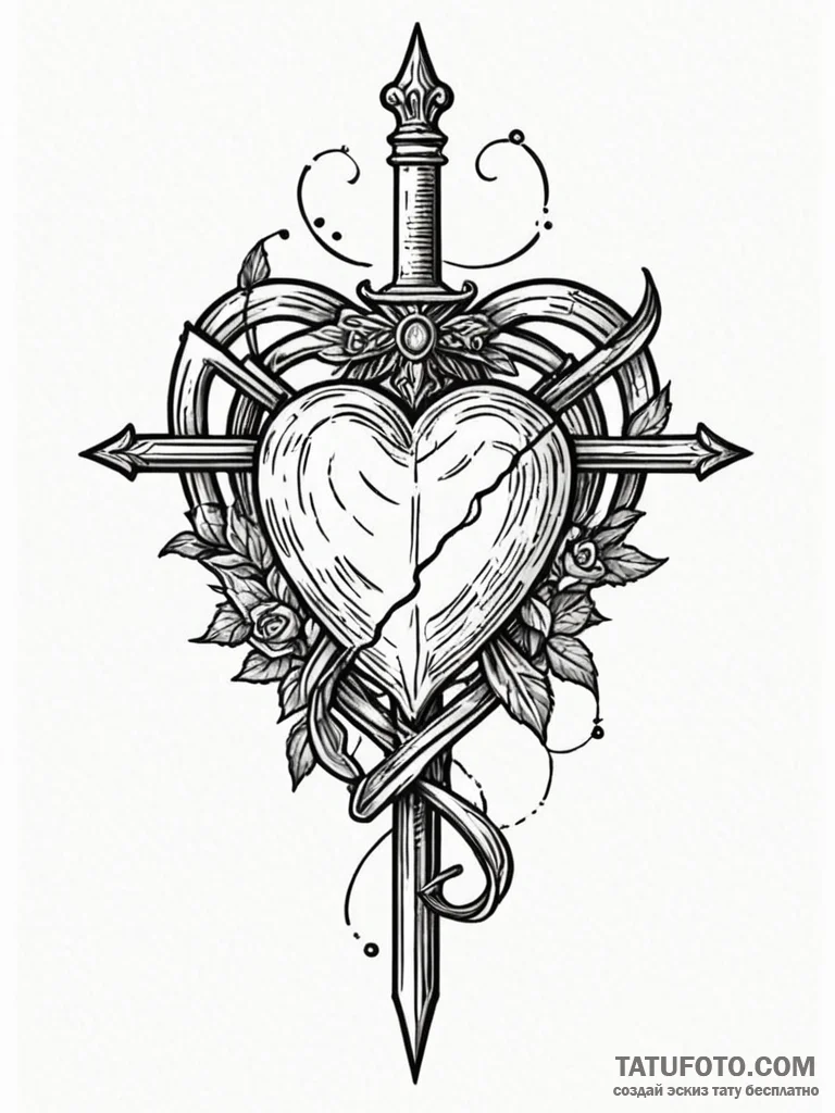 Onyx heart pierced by dagger, tattoo drawing... - эскиз тату (№1751792664_0, 06.07.2025 09:04) — Tatufoto.com