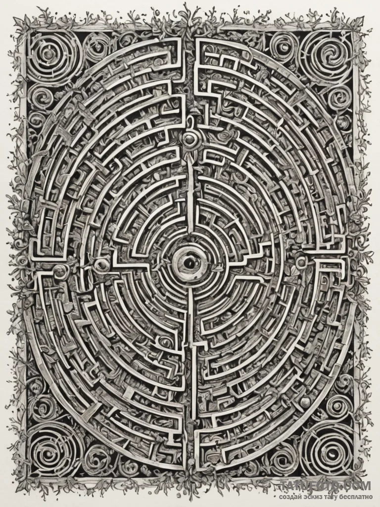 Labyrinth etched in crystalline floor, ink il... - эскиз тату (№1751792748_0, 06.07.2025 09:05) — Tatufoto.com