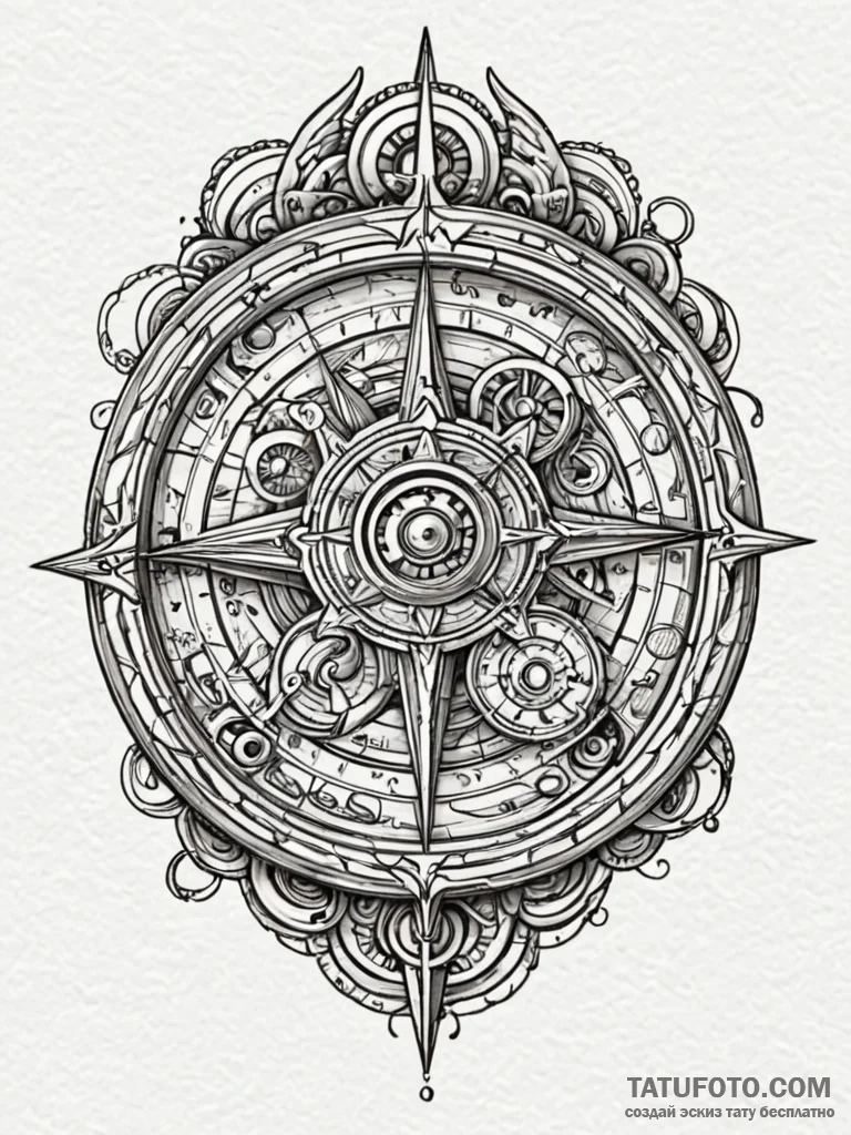 Astrolabe, artistic tattoo sketch, new school... - эскиз тату (№1751793004_0, 06.07.2025 09:10) — Tatufoto.com